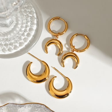 Moon Stainless Steel Gold Color Women's Drop Earrings h5 Picture3