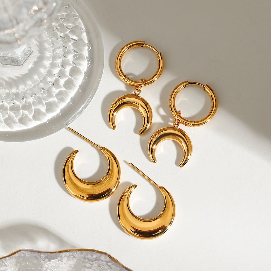 Moon Stainless Steel Gold Color Women's Drop Earrings Picture3