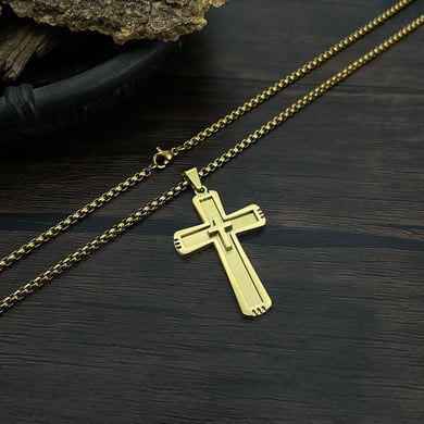 1 Piece Modern Cross Stainless Steel Gold Color Men's Pendant Necklaces h5 Picture4