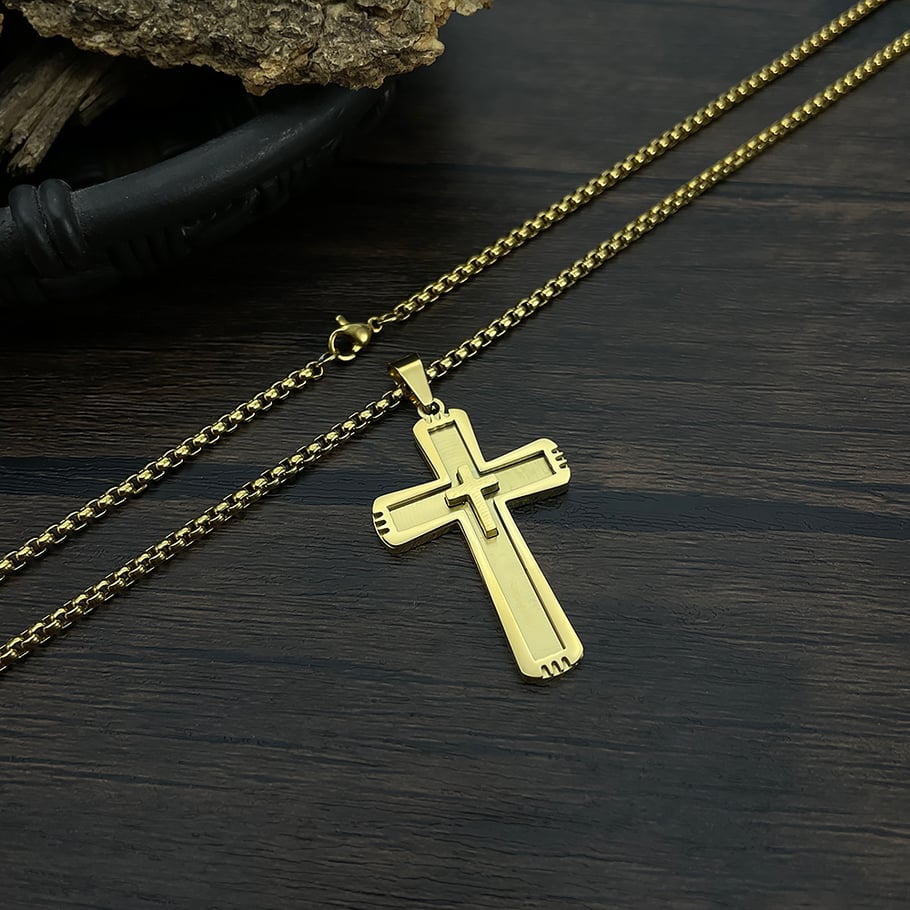 1 Piece Modern Cross Stainless Steel Gold Color Men's Pendant Necklaces Picture4