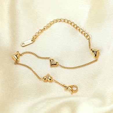 Pulsera de cadena de acero inoxidable color dorado con diseño de corazón diario de serie simple para mujer, 1 pieza h5 Imagen3