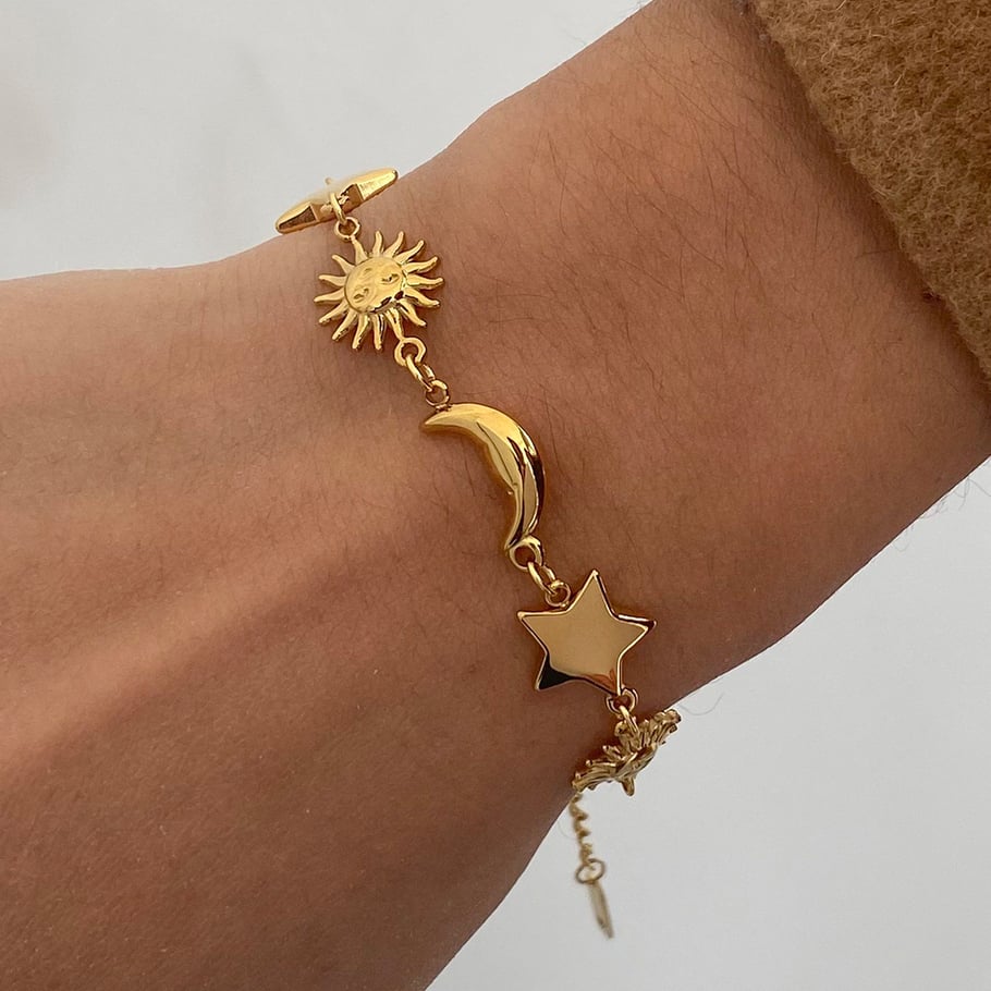 Retro Sonne/Mond Edelstahl Gold Farbe Charm Armbänder Bild7