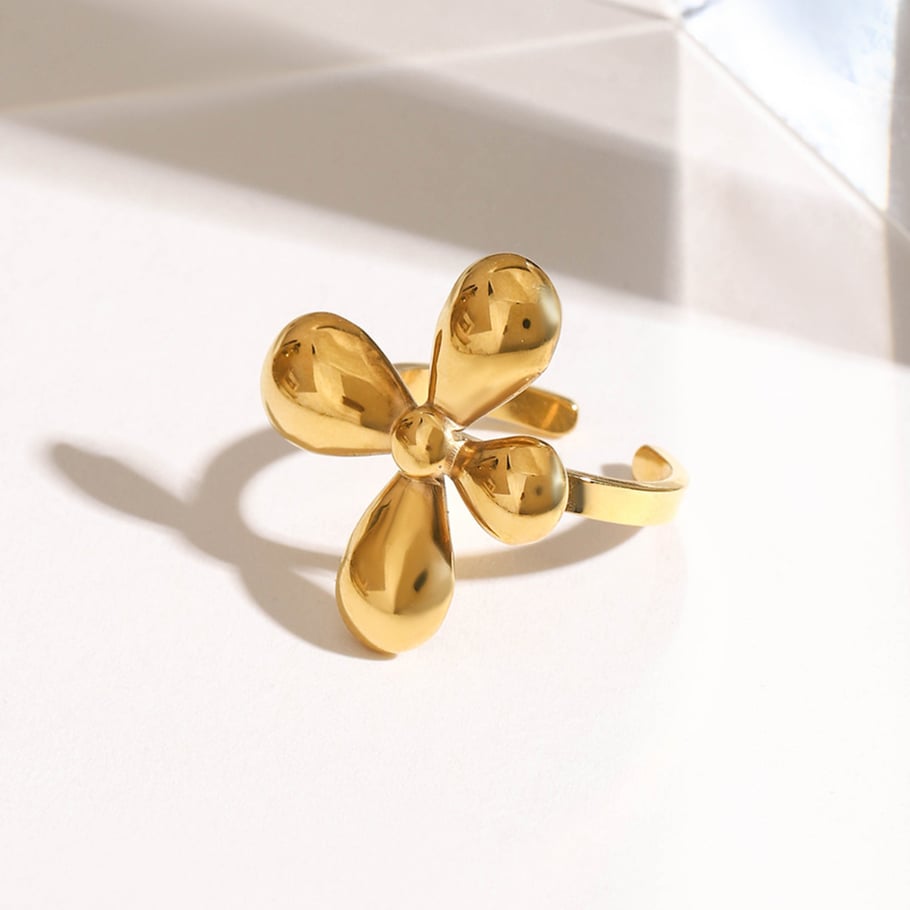 Flower Stainless Steel Gold Color Statement Rings