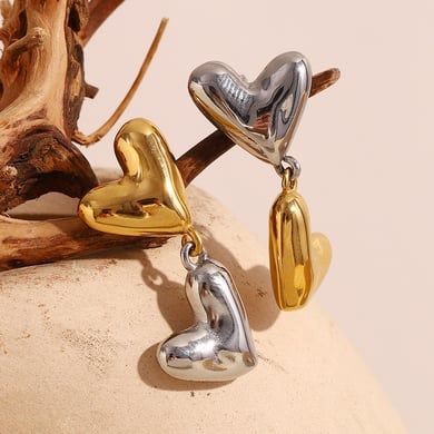 Retro Heart Stainless Steel Gold & Sliver Color Mixed Drop Earrings h5 Picture3