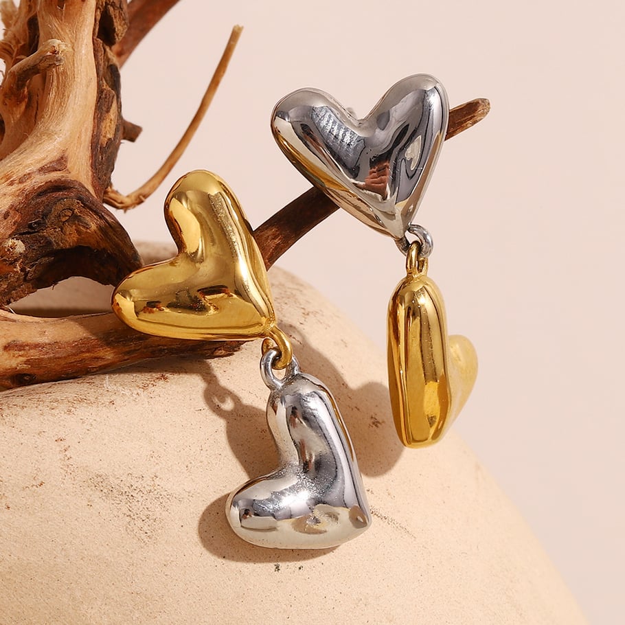 Retro Heart Stainless Steel Gold & Sliver Color Mixed Drop Earrings Picture3