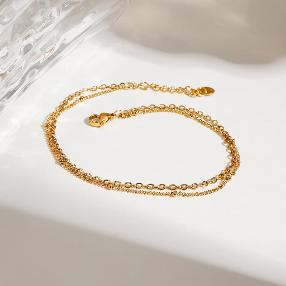 1 Piece Ins Style Stainless Steel Gold Color Women's Layered Anklets Picture3