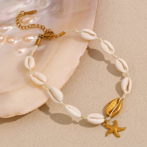Bracelet de cheville pour femme, série Simple Vacation Turtle, en acier inoxydable, couleur or, coquillage 2