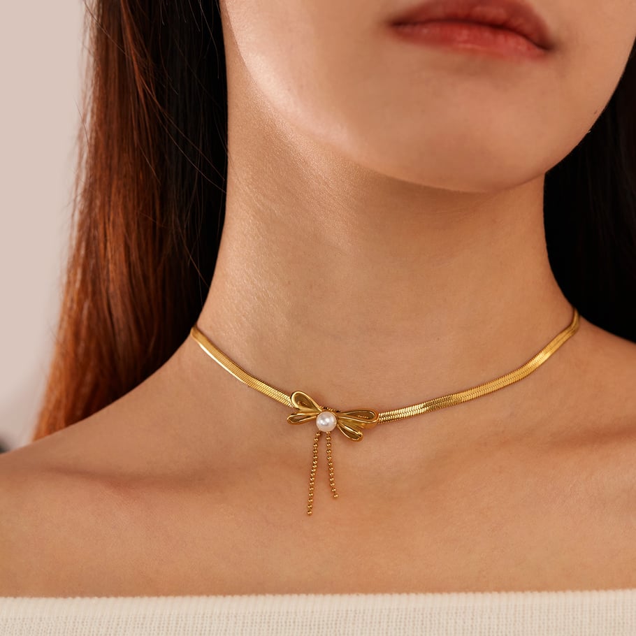 1 Stück Simple Series Daily Bow Knot Edelstahl Goldfarben Damen-Anhänger-Halsketten Bild5