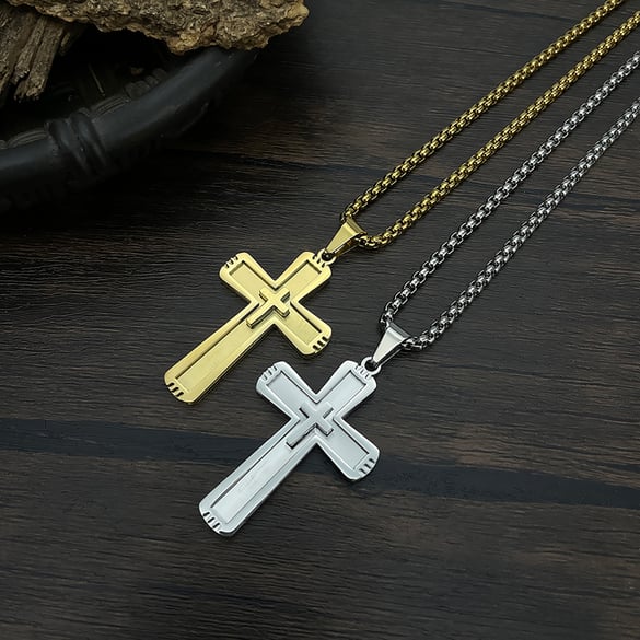 1 pezzo di collana con ciondolo a forma di croce moderna in acciaio inossidabile color oro da uomo