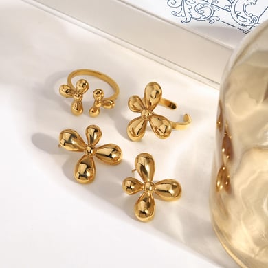 Flower Stainless Steel Gold Color Statement Rings h5 Picture4