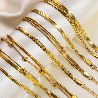 1 Piece Classic Series Daily Solid Color Stainless Steel Gold Color DIY Women's Chain Bracelets h5 Picture4