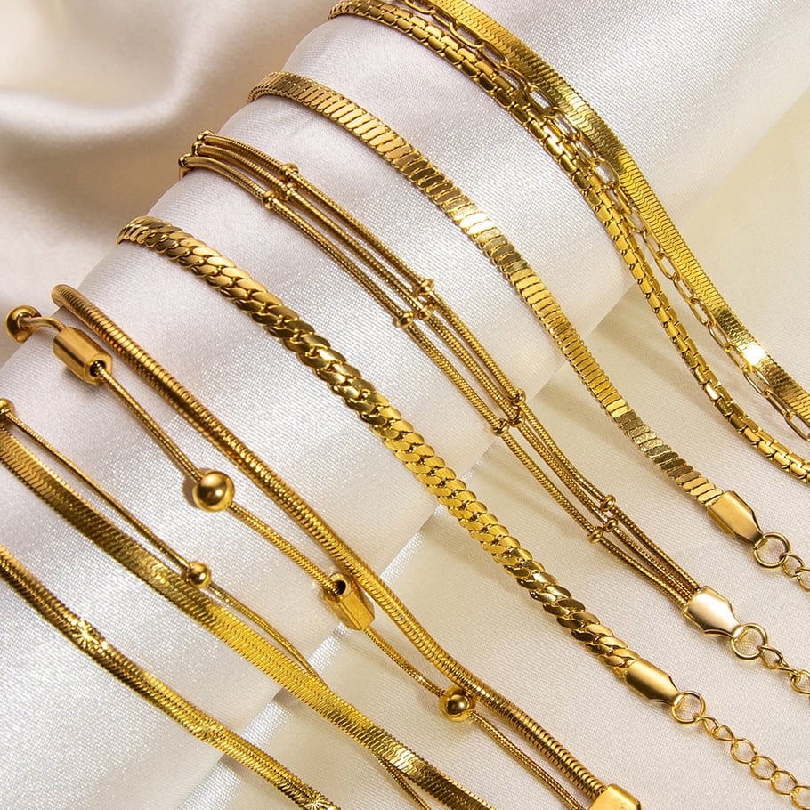 1 Piece Classic Series Daily Solid Color Stainless Steel Gold Color DIY Women's Chain Bracelets Picture4