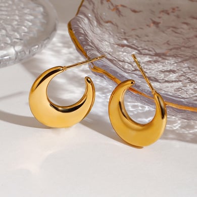 Moon Stainless Steel Gold Color Women's Drop Earrings h5 Picture5