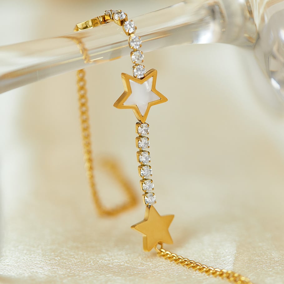 1 Stück Simple Series Daily Star Edelstahl Goldfarben Damen Kettenarmbänder Bild5