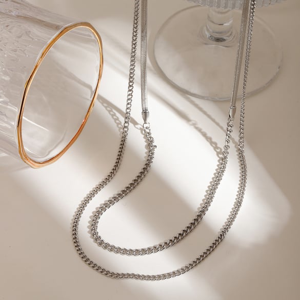 1 Stück Simple Series Einfache Kette Edelstahl Mehrlagige Halsketten für Damen