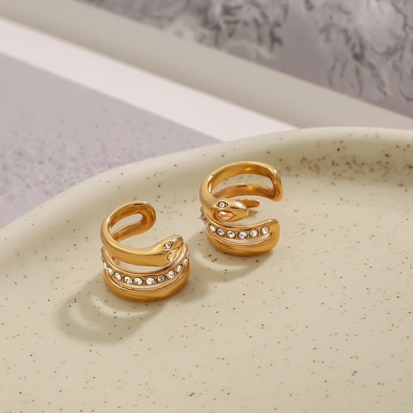 Snake Stainless Steel Gold Color Ear Cuffs