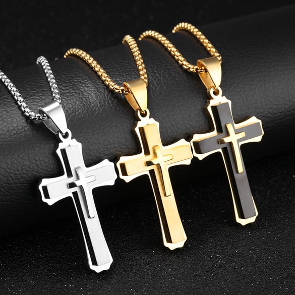 1 pezzo di collana da uomo in acciaio inossidabile con croce minimalista 2