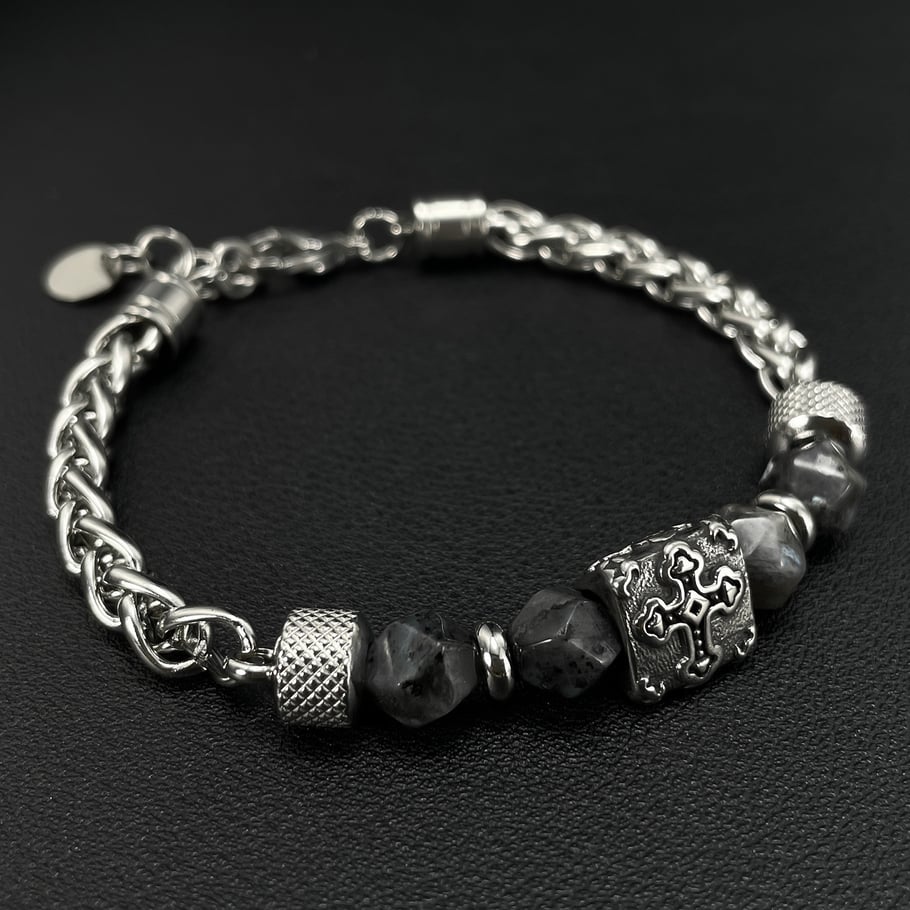 1 Piece Delicate Series Cross Stainless Steel Men's Beaded Bracelets Picture3