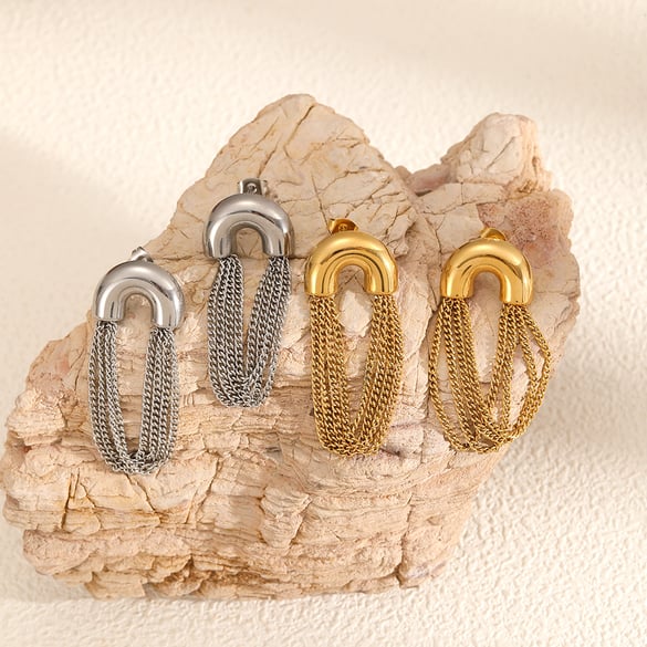 Quaste Edelstahl Gold Farbe Baumeln Ohrringe