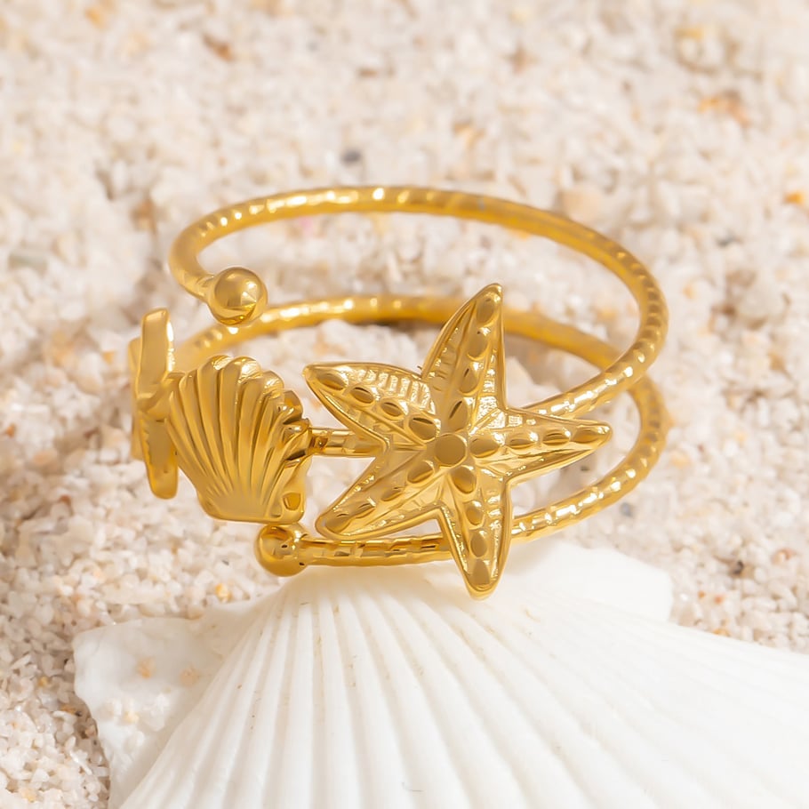 1 Stück Simple Series Vacation Turtle Edelstahl Goldfarben Damen Verstellbare Ringe Bild7
