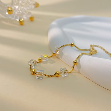 1 Piece Exquisite Series Daily Cubic Stainless Steel Gold Color Women's Chain Bracelets h5 Picture3