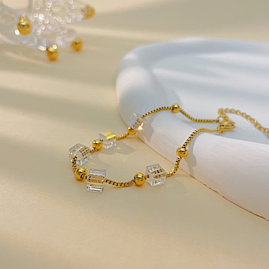 1 Piece Exquisite Series Daily Cubic Stainless Steel Gold Color Women's Chain Bracelets Picture3