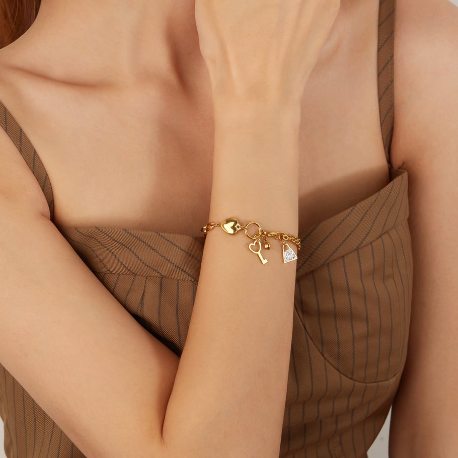 1 Stück Simple Series Simple Heart Edelstahl Goldfarben Damen Charm Armbänder h5Bild5