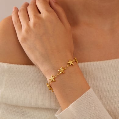 Pulsera de cadena de acero inoxidable color dorado con diseño de tortuga, serie simple, para mujer, 1 pieza h5 Imagen5