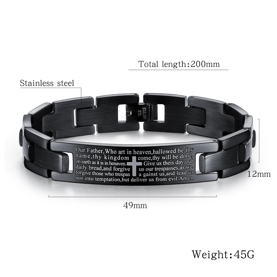 1 Piece Modern Cross Word Stainless Steel Men's Bracelets Picture4