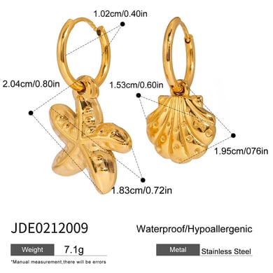 Starfish Stainless Steel Gold Color Drop Earrings h5 Picture2