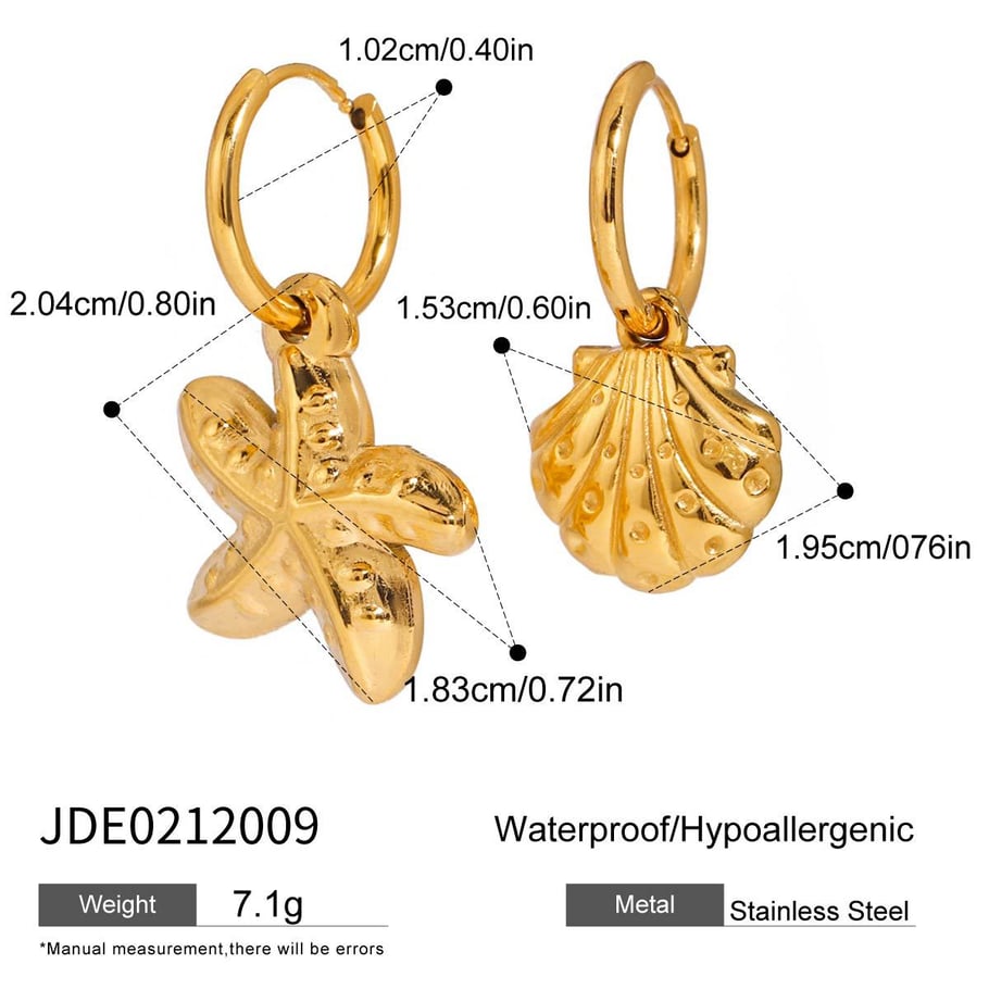 Starfish Stainless Steel Gold Color Drop Earrings Picture2