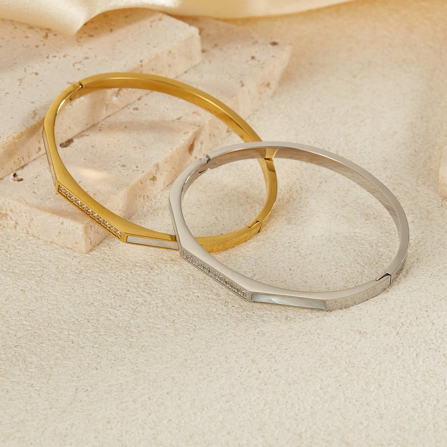1 Stück Simple Series Retro Geometrische Edelstahl Damen Armreifen h5Bild5