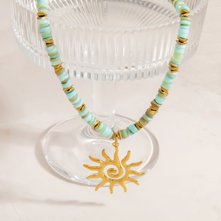 Designable Sun Edelstahl Gold Farbe Naturstein Damen Perlen Halsketten Bild7