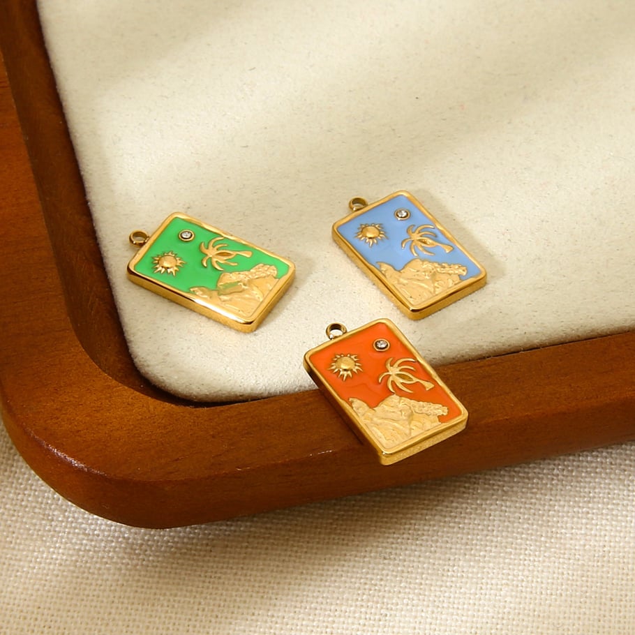 1 Piece Retro Series Sun  Coconut Tree Gold Colored Stainless Steel DIY Pendant Picture3