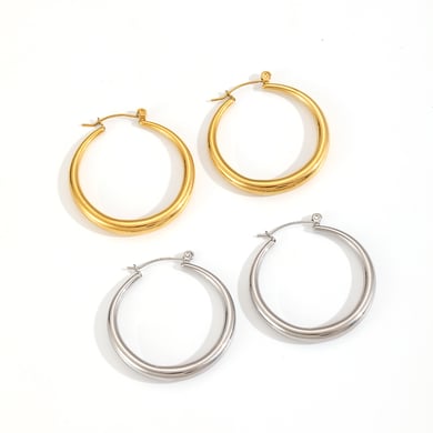 Classic Stainless Steel Gold Color Hoop Earrings h5 Picture3