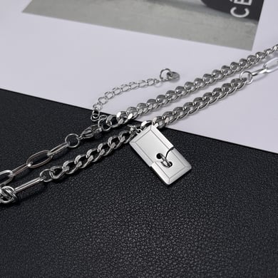 Rectangular Plate Stainless Steel Men's Pendant Necklaces h5 Picture3