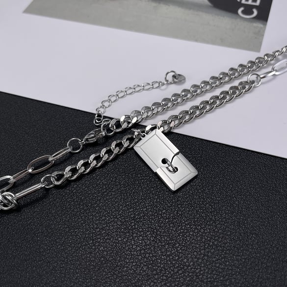 Rectangular Plate Stainless Steel Men's Pendant Necklaces 2