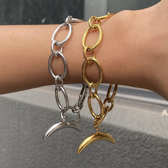 Simple Moon Stainless Steel Gold Color Charm Bracelets