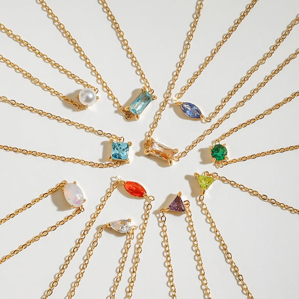 Simple Stainless Steel Gold Color Birthstone Charm Bracelets