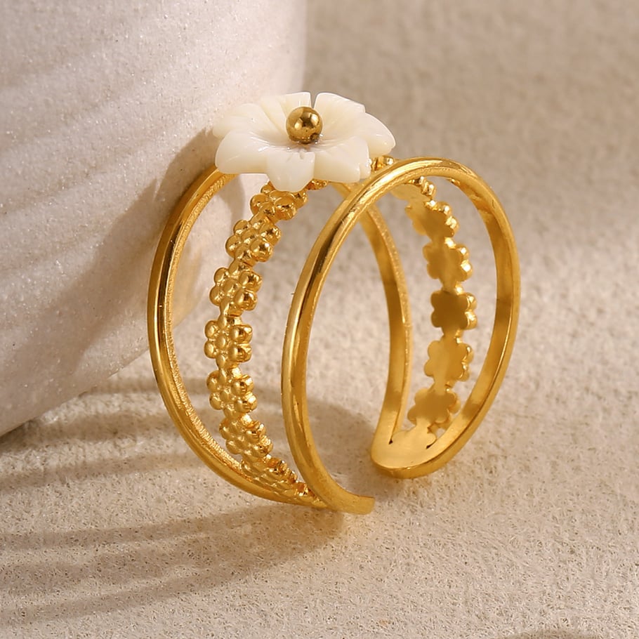 1 Stück Vintage personalisierte Blume Gold Edelstahl Damenring Bild4