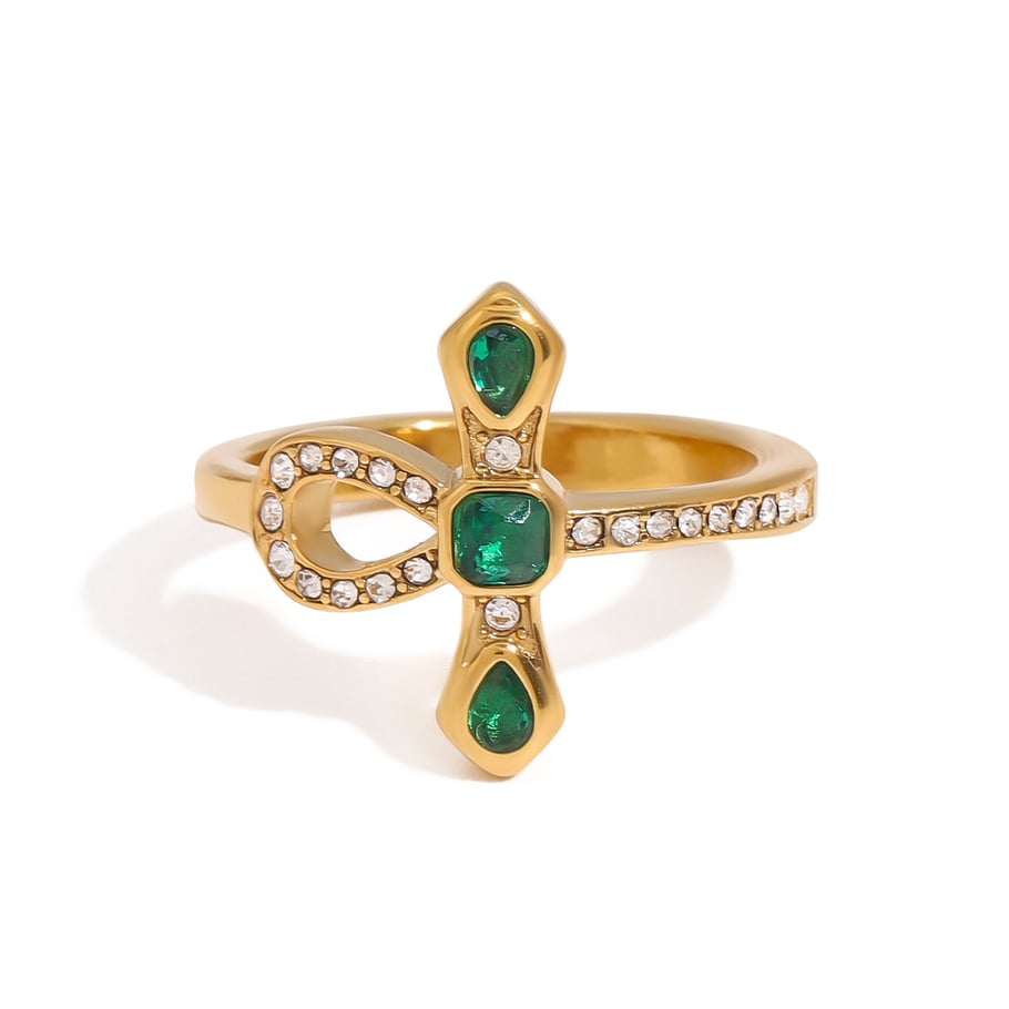 1 Piece Retro Cross Stainless Steel Gold Color Women's Single Rings Picture6