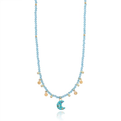 1 Piece Gorgeous Series Elegant Moon Stainless Steel Gold Color Natural Stone Women's Pendant Necklaces h5 Picture11