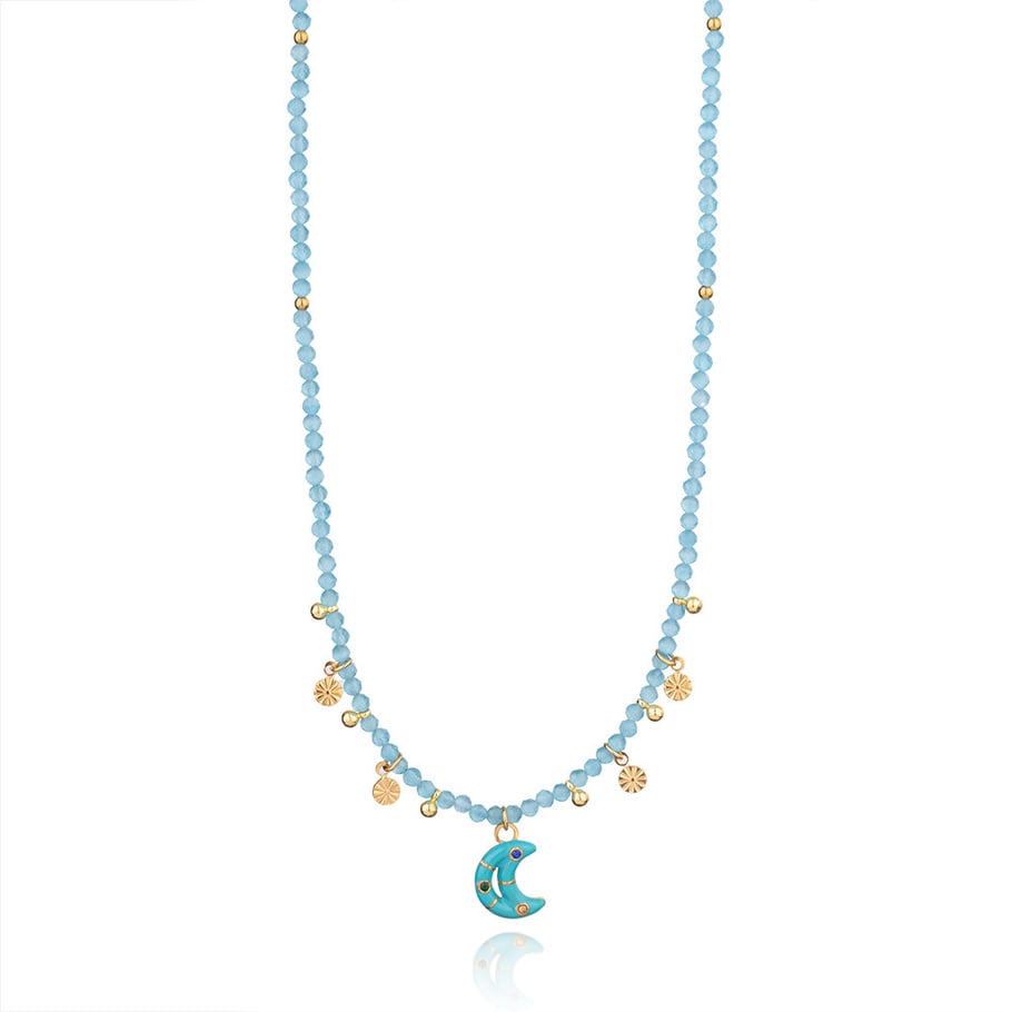 1 Piece Gorgeous Series Elegant Moon Stainless Steel Gold Color Natural Stone Women's Pendant Necklaces Picture11