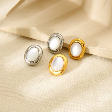 1 1 Piece Elegant Simple Round Gold  Colored Stainless Steel Women‘Earrings h5 Picture4