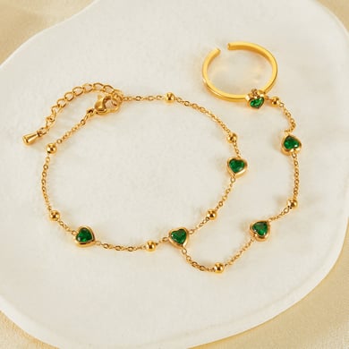 Pulsera de cadena de acero inoxidable con forma de corazón para mujer, color dorado y cristal, serie simple, 1 unidad h5 Imagen3