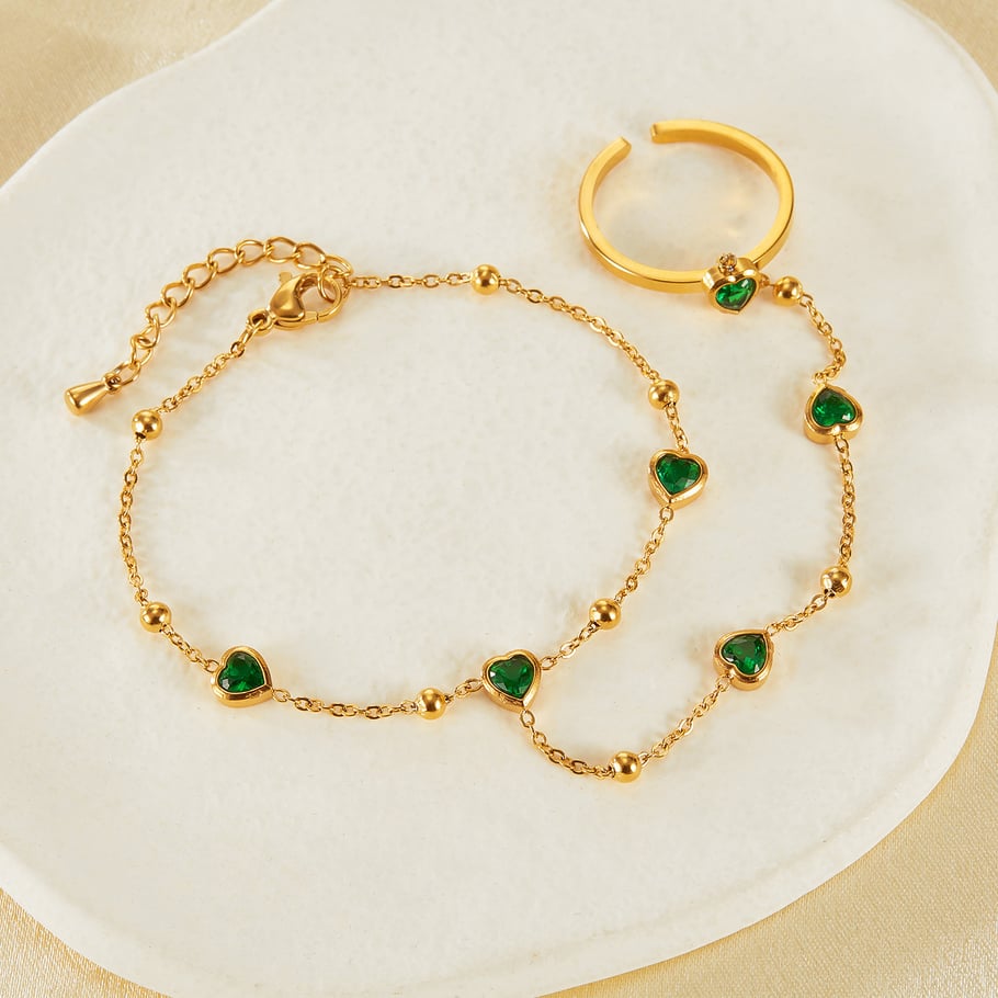Pulsera de cadena de acero inoxidable con forma de corazón para mujer, color dorado y cristal, serie simple, 1 unidad Imagen3