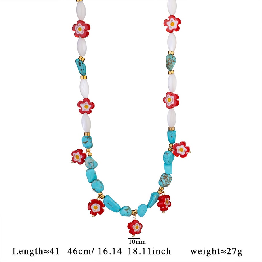 Turquoise Flower Stainless Steel Gold Color Natural Stone Women's Beaded Necklaces Picture2