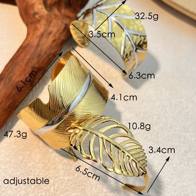 Mixed Color Stainless Steel Leaves Shape Cuff Bracelets h5 Picture4