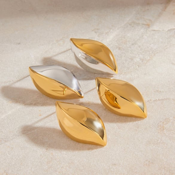 Simple Leaves Stainless Steel Gold Color Stud Earrings