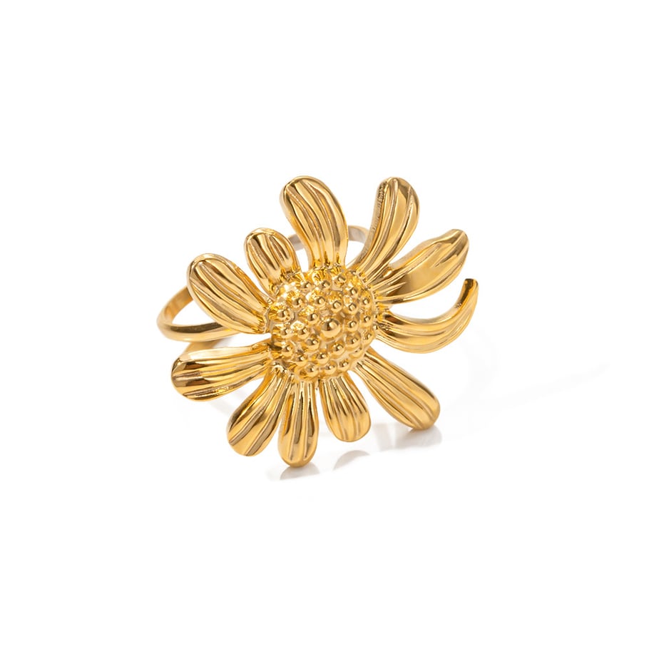 1 Piece Retro Flower Stainless Steel Gold Color Women's Adjustable Rings Picture5